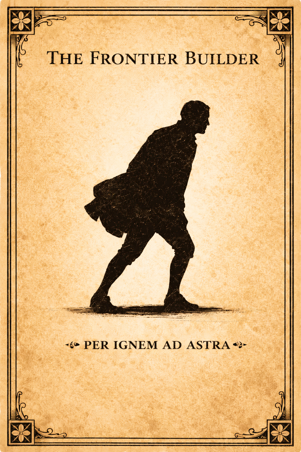 Woodcut portrait of The Frontier Builder